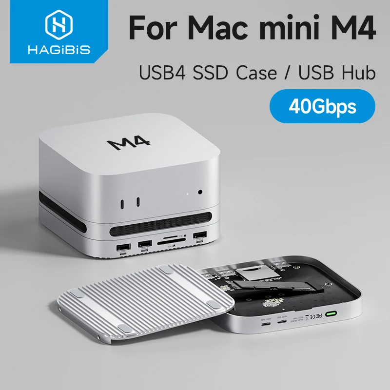 Hagibis USB C Hub for Mac mini M4/M4 Pro/M5/M6 with 40Gbps M.2 SSD Enclosure USB 3.2 Gen2 SD/TF 4.0 Type-C Desk Docking Station
