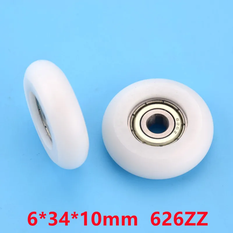 20pcs/100pcs 6*34*10mm 626ZZ Bearing Coated Plastic Pulley POM Shell Spherical Door Window Drawer Roller 6x34x10