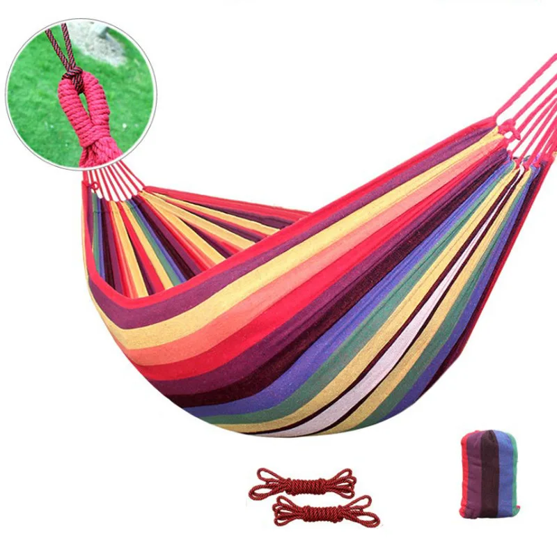Portable Double Hammock 200x150cm 440LBS Load Capacity with Hanging Ropes & Carry Bag for Outdoor Camping Travel