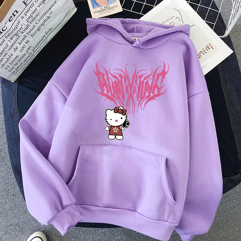 

Streetwear Woman Sweet Girls Women Hoodies Hello Kitty Hoodie Sanrio Sweatshirts Clothes Tops Sweatshirt Clothing Hip Hop