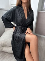 Printed Women's Long Sleeve Nightgown Elegant And Comfortable Home Pajamas Simple Fashion Bathrobe