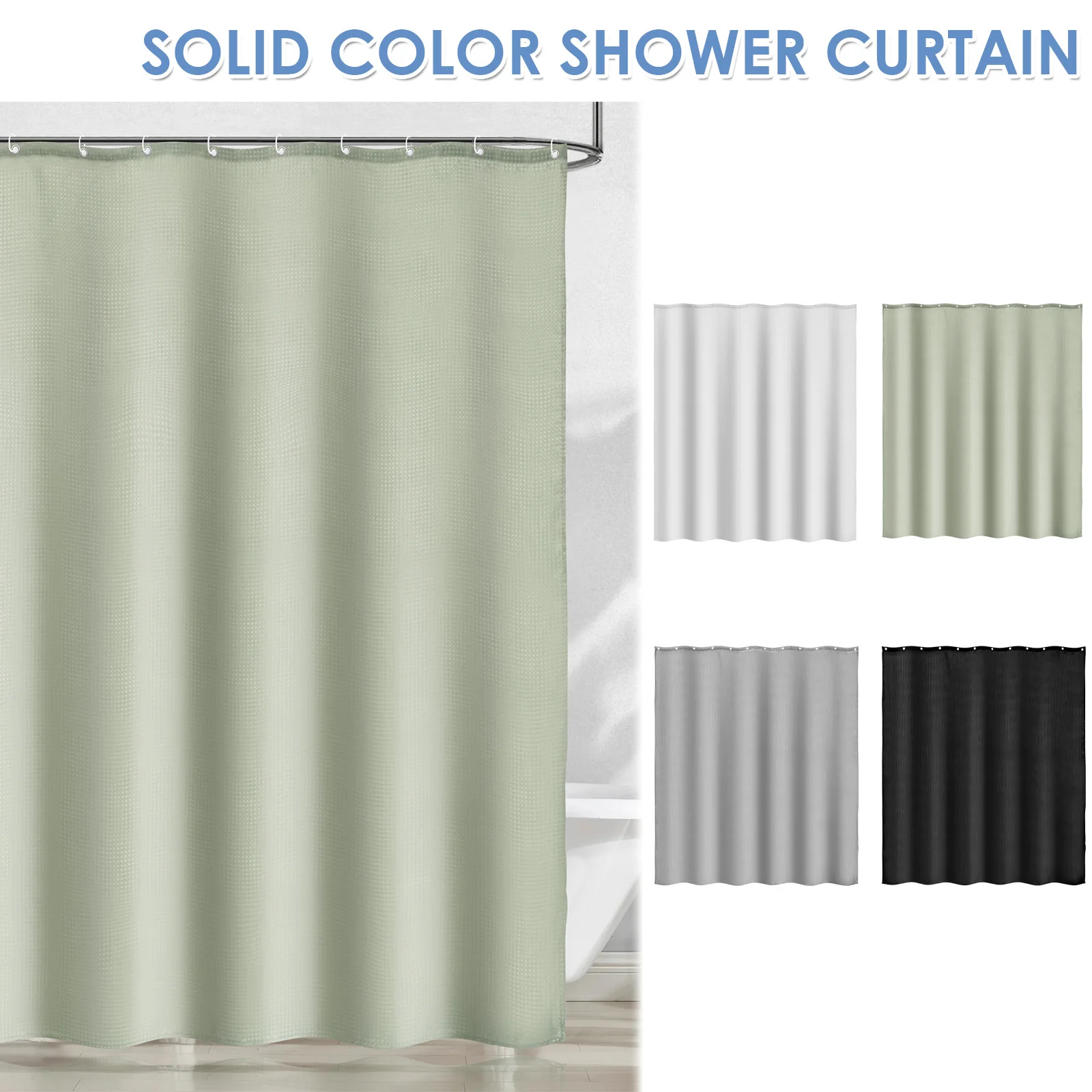 

Waffle Textured Shower Curtain Waterproof Bathroom Shower Curtain Set with 12 Hooks for Home Bathroom and Hotel