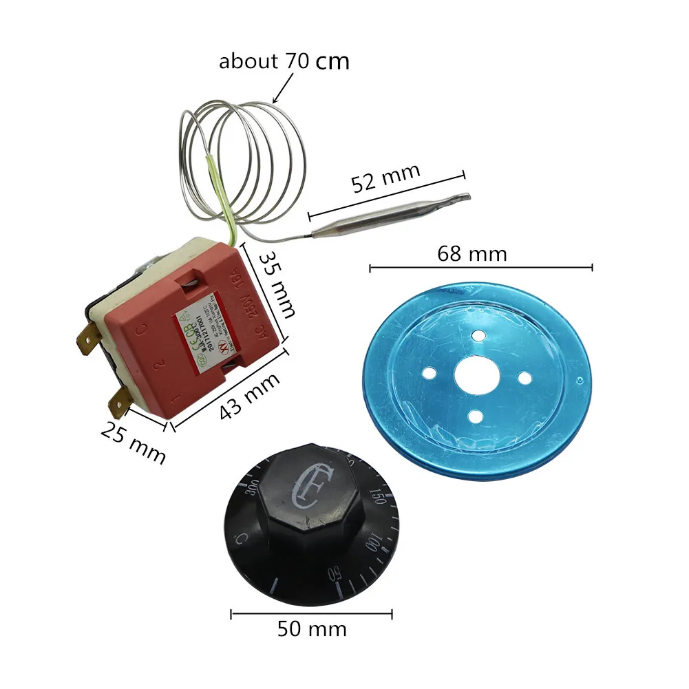 Rotary Temperature Controller AC220V 16A Dial Thermostat Temperature Control Switch For Electric Oven 50-300 Degrees Celsius