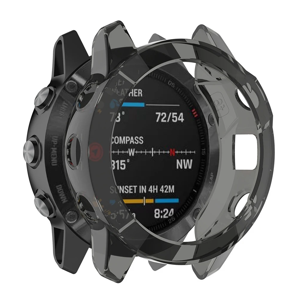 Capa protetora para Garmin Fenix 6 Pro Smart Watch, Soft TPU Watch Case, Bumper Frame, Pulseiras Shell, Preto