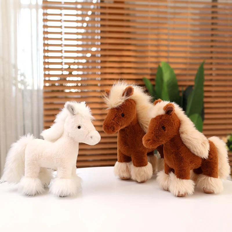 25-40cm Real Life Cute Horse Plush Doll Brown White Long-Haired Animal Horse Plush Toy Home Decoration Birthday Gift for Boys