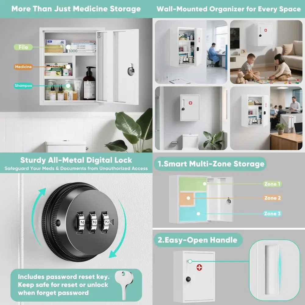 

Настенный металлический шкафчик для медикаментов без ключа, надежный органайзер для дома, школы, офиса – для хранения над унитазом