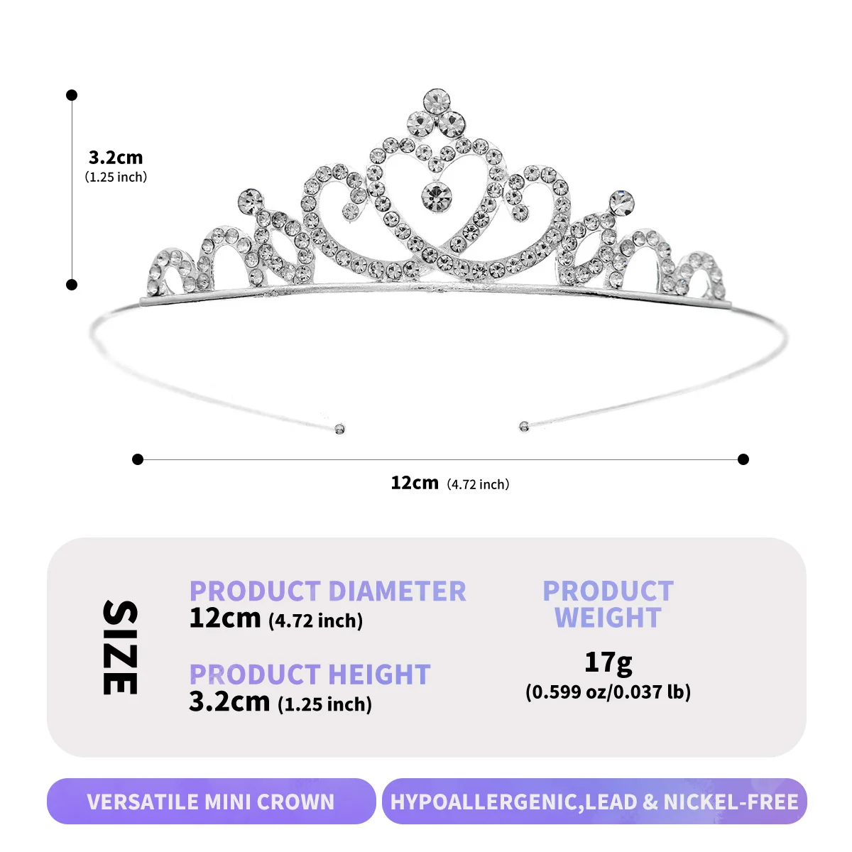 Klassische Roségold Glitzer Glücksherz Kristall Mini Tiara Legierung Krone Damen Party Auftritt Hochzeit Haarband Haaraccessoires – Detail 2