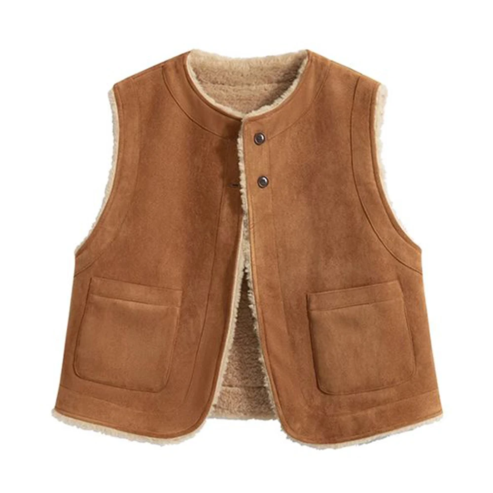 

2025 autumn and winter integrated lamb wool vest women's autumn and winter sleeveless vest short vest jacket
