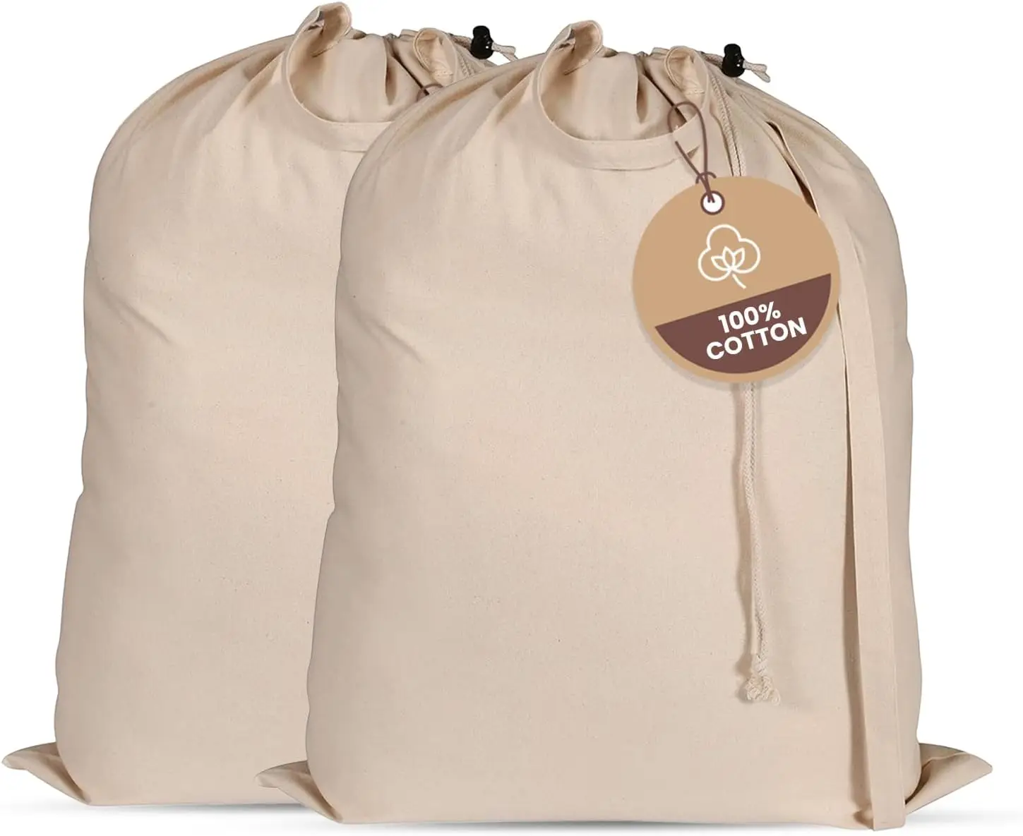 

Large Heavy-Duty Cotton Canvas Laundry Bag with Drawstring and Handles, Washable for Home, Travel, or Storage (Pack of 2)