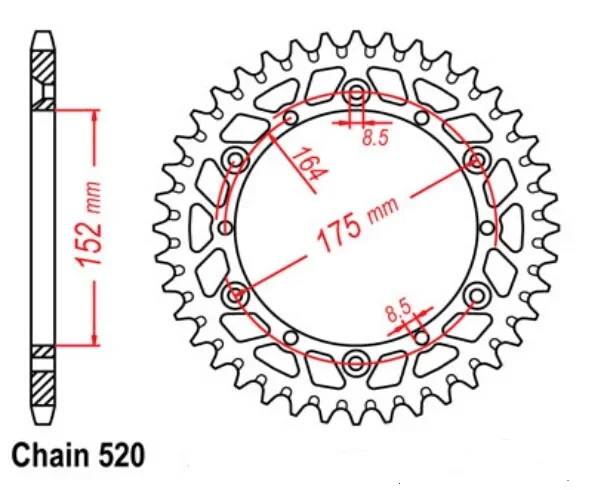 YFS200 520 Motorcycle Rear Sprocket for Kreidler 170 Mustang Utility 04-06 Yamaha YFS200 Blaster 88-06 YFM350 Warrior 89-04