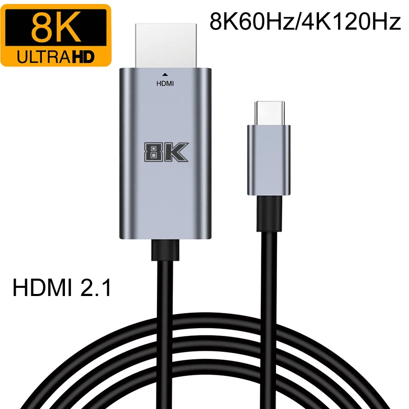 2M USB TYPE-C to HDMI-Compatible HDMI 2.1 Cable 8K60Hz/4K120Hz For iphone 15 MacBook Huawei Mate30 MacBook Galaxy  2M TYPE-C to