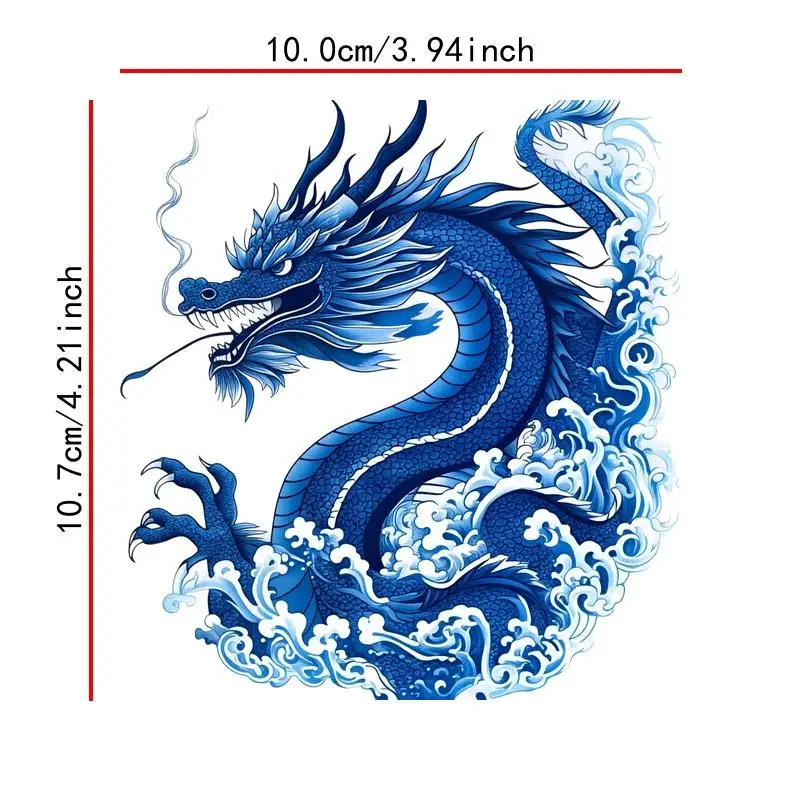 Flat 2D Stickers Made of PVC Showcasing a Magnificent Blue Dragon Surrounded by Flowing Waves Ideal  Use  They Are Self-Adhesive