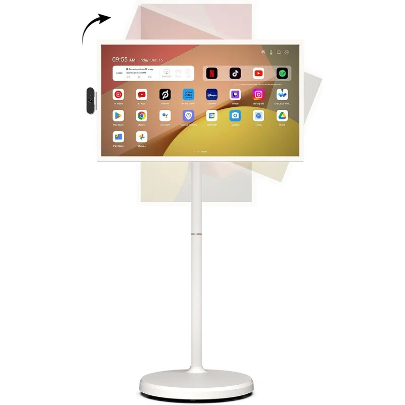 32 Inch FHD Smart Portable TV 2nd Gen, 16(8+8) GB RAM+128GB, Android 16, EDLA-Certified, Rolling Tablet TV on Wheels,