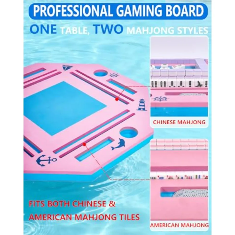 36 Floating Mahjong Table for Pool Lake Hot Tub Waterproof Outdoor Water Game Table Pink Durable UV-Resistant Material