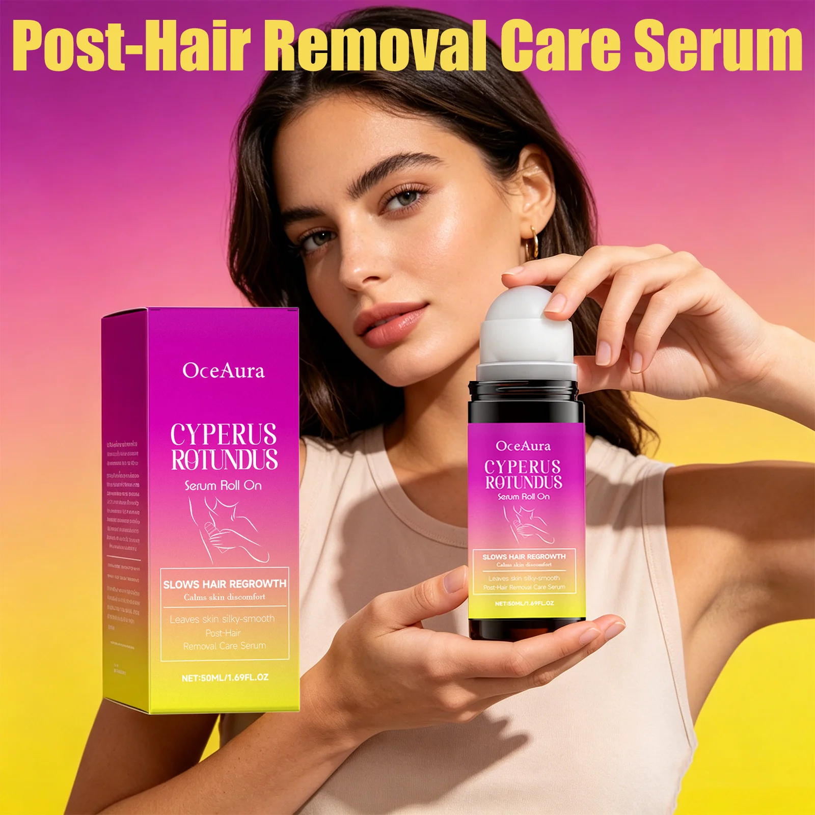 

OceAura Post-Hair Removal Care Serum Roll On Hair Regrowth Slowing Skin Soothing Skin Discomfort Calming After Shave Serum 50mL