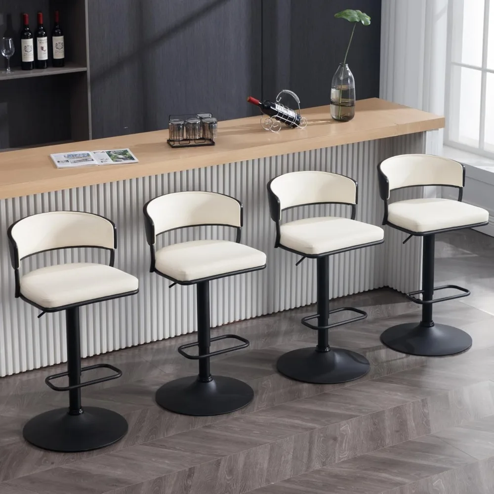 Swivel Bar Stools Set para Kitchen Island, Faux Leather Barstools, altura do contador ajustável, cadeira estofada, 2 PCs