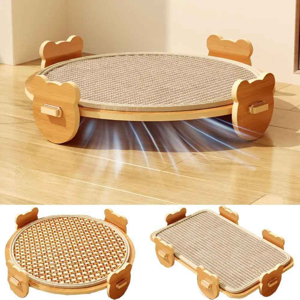 

Removable Elevated Pet Bed Anti-Scratch Round/Rectangle Pet Sleeping Couch Wooden Base Sisal/Cooling Mat Cat Scratcher Board