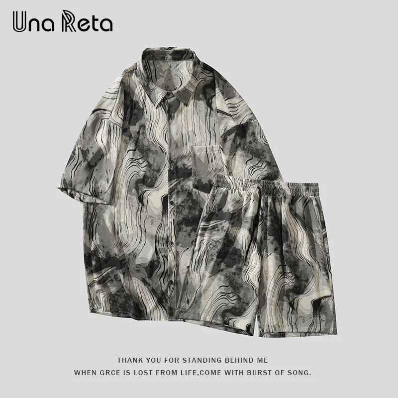 

Una Reta Summer Men Sports Suit 2024 New Fashion Casual Short Sleeve T-shirt Shorts Hip Hop Tie-dye Printing Two-piece Set Suit