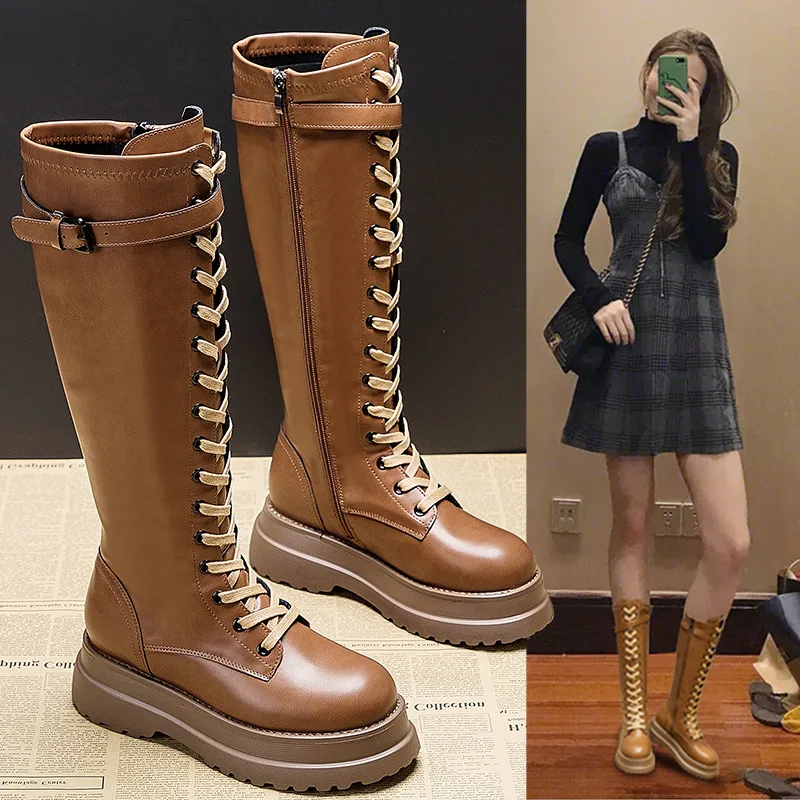 

Women's Platform Boots Fashion Velvet Women's Knee-high Knight Boots Thick-soled Heightening Plush Women Ankle Boots Botas Mujer