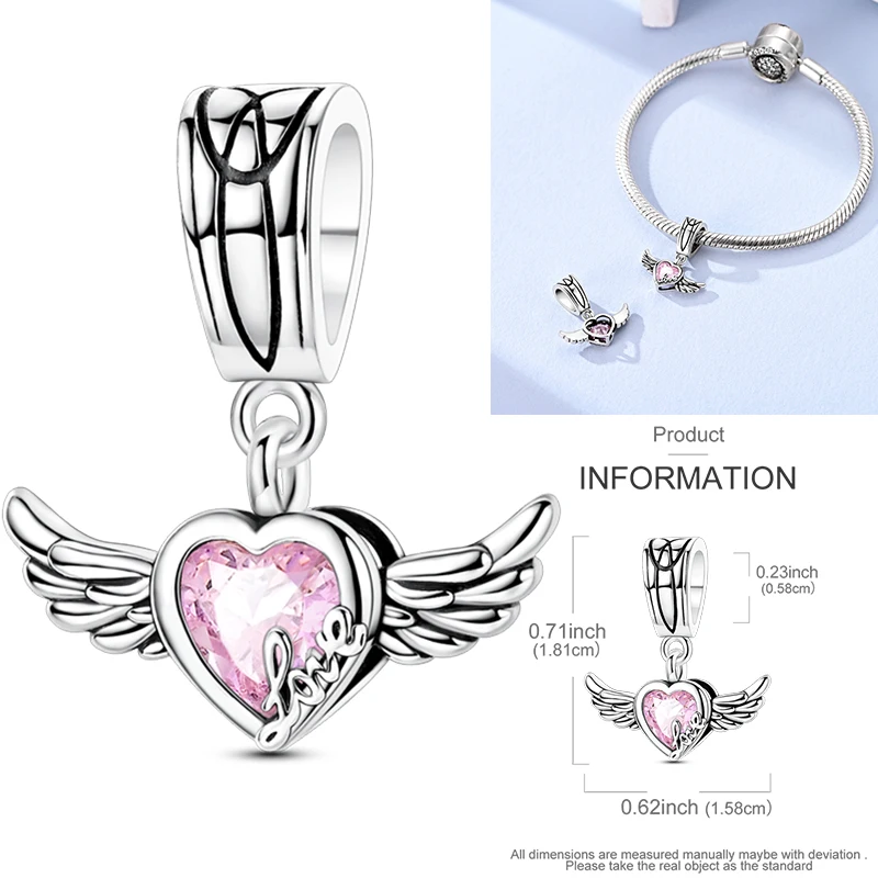 925 Sterling Silber Christlicher Engel-Kreuz-Charm-Perlen Schutzengel-Flügel Herz Glaube DIY Armband Halskette Geschenk für Frauen – Detail 23