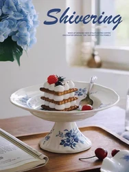Ahunderjiaz-Vintage Ceramic Tall Tray, Cake, Dessert, Fruit, Living Room Storage, Dining Room, Home Decoration, Kitchen Tablewar
