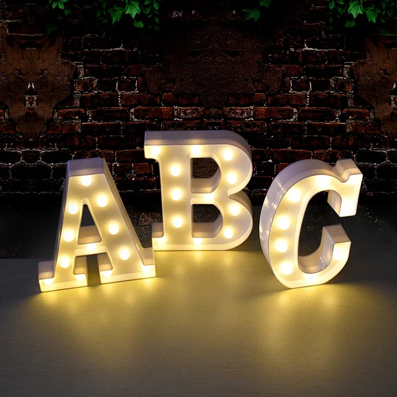Decorative Letters Alphabet Letter LED Lights Luminous Number Lamp Decoration Battery Night Light Party Baby Bedroom Decoration.