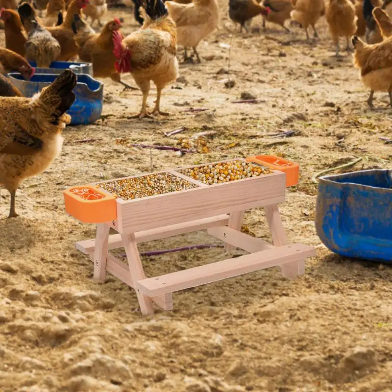 

Chicken Feeder Chicken Food Feeder Water Dispenser Waterer Kit with Wooden Table Poultry Feeding Equipment Pet Supplies for Farm