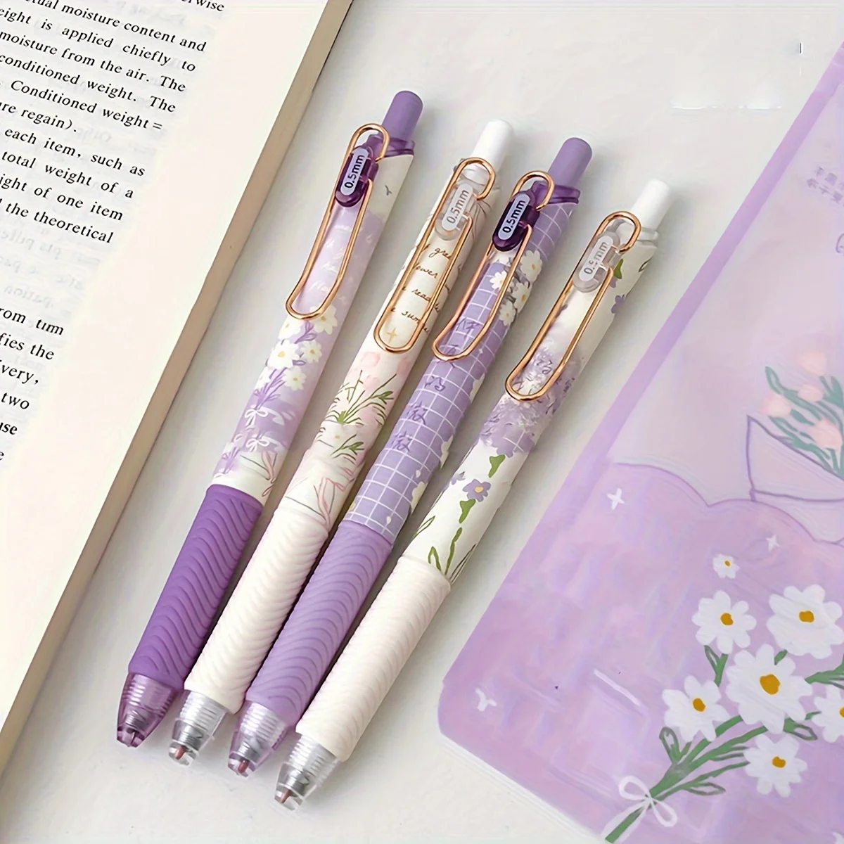 4pcs Cute Floral Gel Pen, Retractable Gel Pen, 0.5mm Quick-Drying Black Ink Pen Cute Pen, Fine Point Pen, Smooth Writing Pen