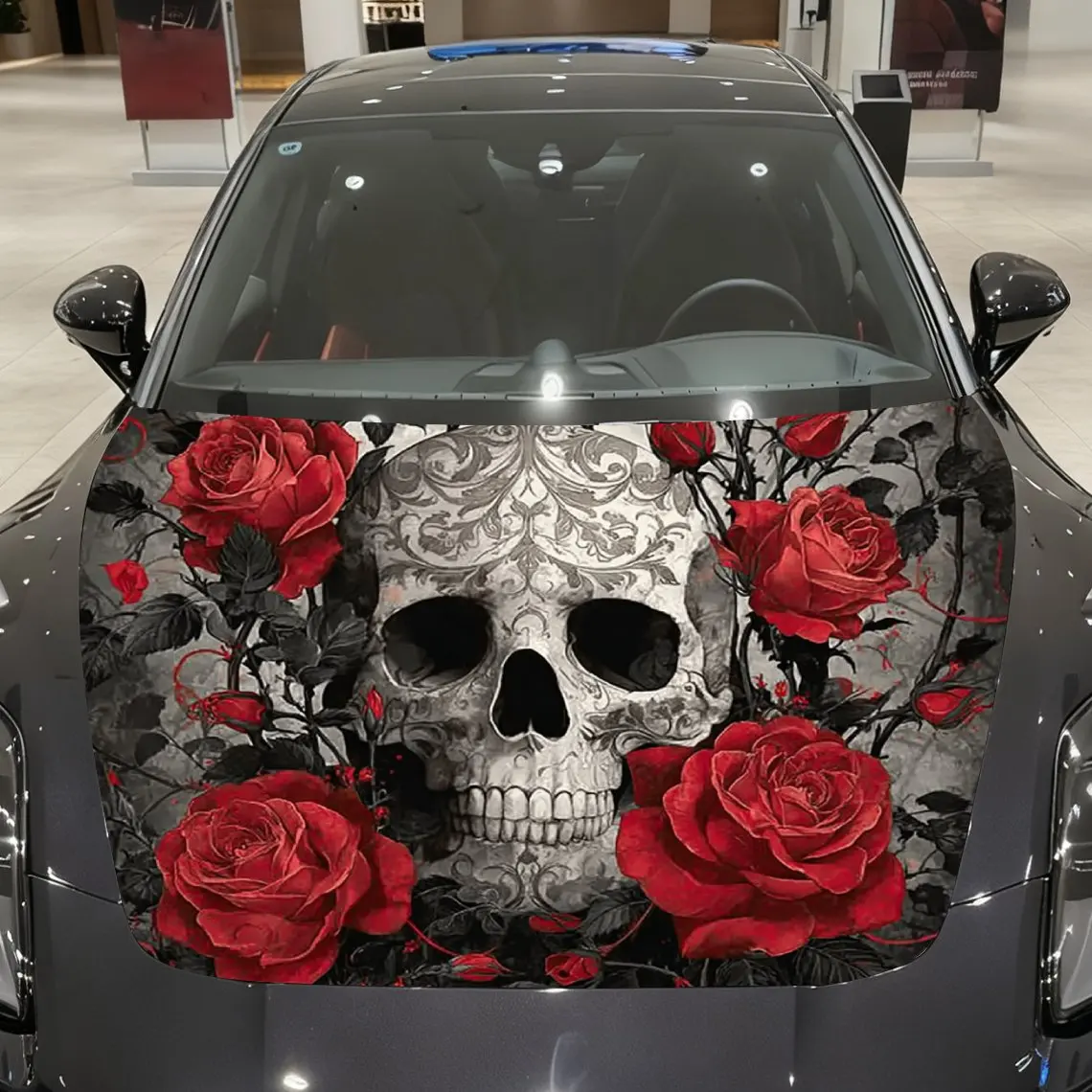 

Rose Skull Vinyl Film, PVC Waterproof Engine Hood Sticker, Self-adhesive Scratch Resistant Sticker, Suitable For Truck, Sedan, S