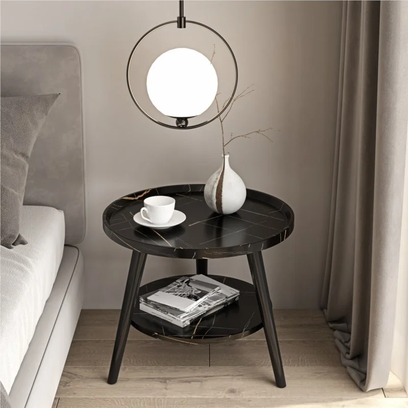 Table basse ronde nordique minimaliste, salon, table d\'appoint à deux étages, zones d\'accueil, lampe de chevet, luxe, petite table ronde