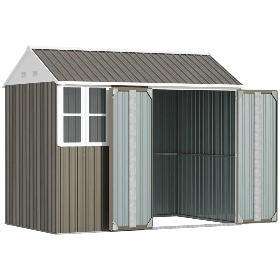 

8' x 6' Metal Garden Storage Shed Outdoor Tool Storage House with Double Lockable Door Window and Air Vents Gray