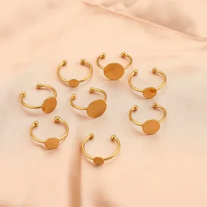 10pcs 골드 도금 스테인레스 스틸 블랭크베이스 반지 반지 설정 카보콘 카메오 트레이 베젤 DIY 보석 제조 소모품 발견 대량 10 최고의 판매 공백 링 -№2