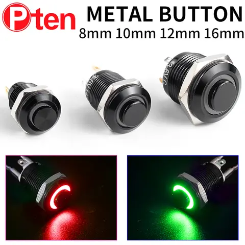 1NO High head Waterproof Metal Push Button Switch LED Light Self-locking/reset 3/6/12/24/220V 8/10/12/16mm Oxidized black