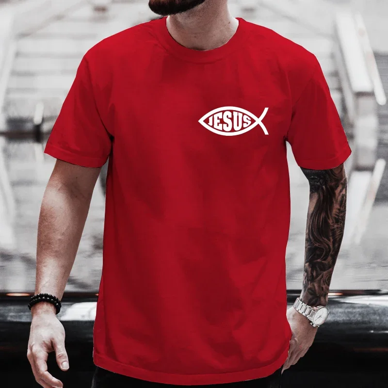 Men T Shirts Jasos Fish Christ Grephlc T-Shirt for Men Women Christian Tops Short Sleeve Tees Streetwear Plus Size Y2k Clothing