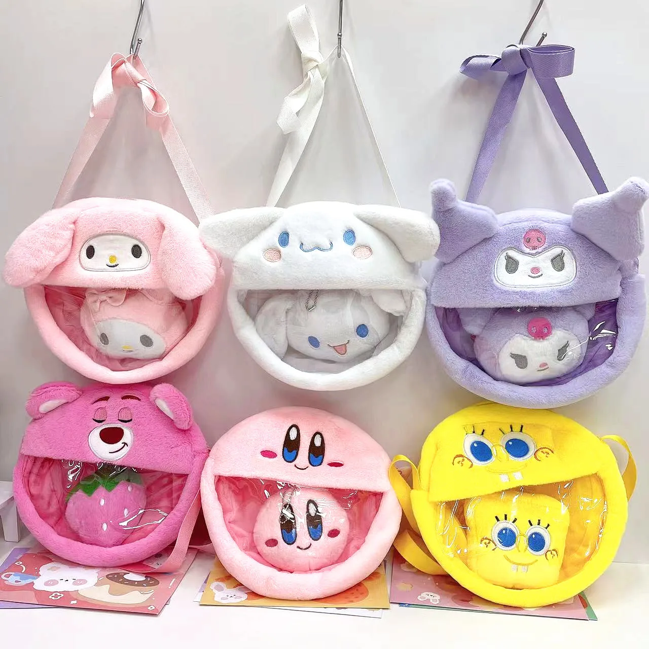 Sanrio Plush Shoulder Bags Hello Kitty Kulomi Cinnamoroll Cartoons Messenger Bag 20x19x4CM Children Anime Handbag with Doll Gift