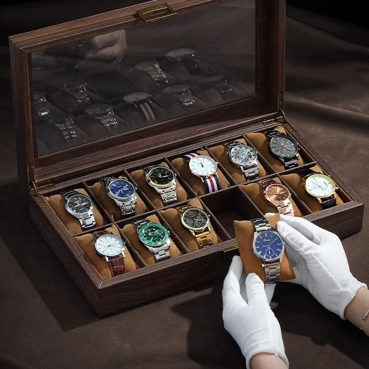 

Retro Wood Grain Watch Storage Box, Multiple Slot Mechanical Watch Box, Household Large Capacity Glasses case ，Ideal for Gifts
