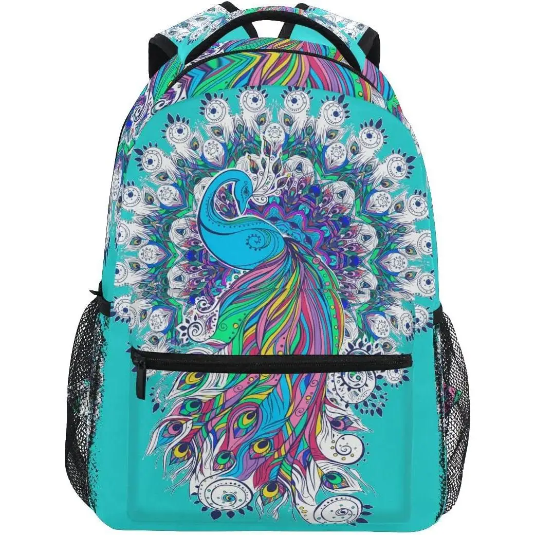

Colorful Peacock Blue School Backpack Bookbag for Boys Girls Teens Casual Travel Bag Computer Laptop Daypack