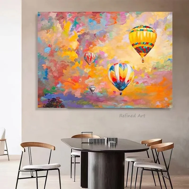 

Hand-Painted Canvas Oil Paintings Hot Air Balloon Abstract Painting Dreamy Color Sky Wall Art Modern for Living Room Home Decor