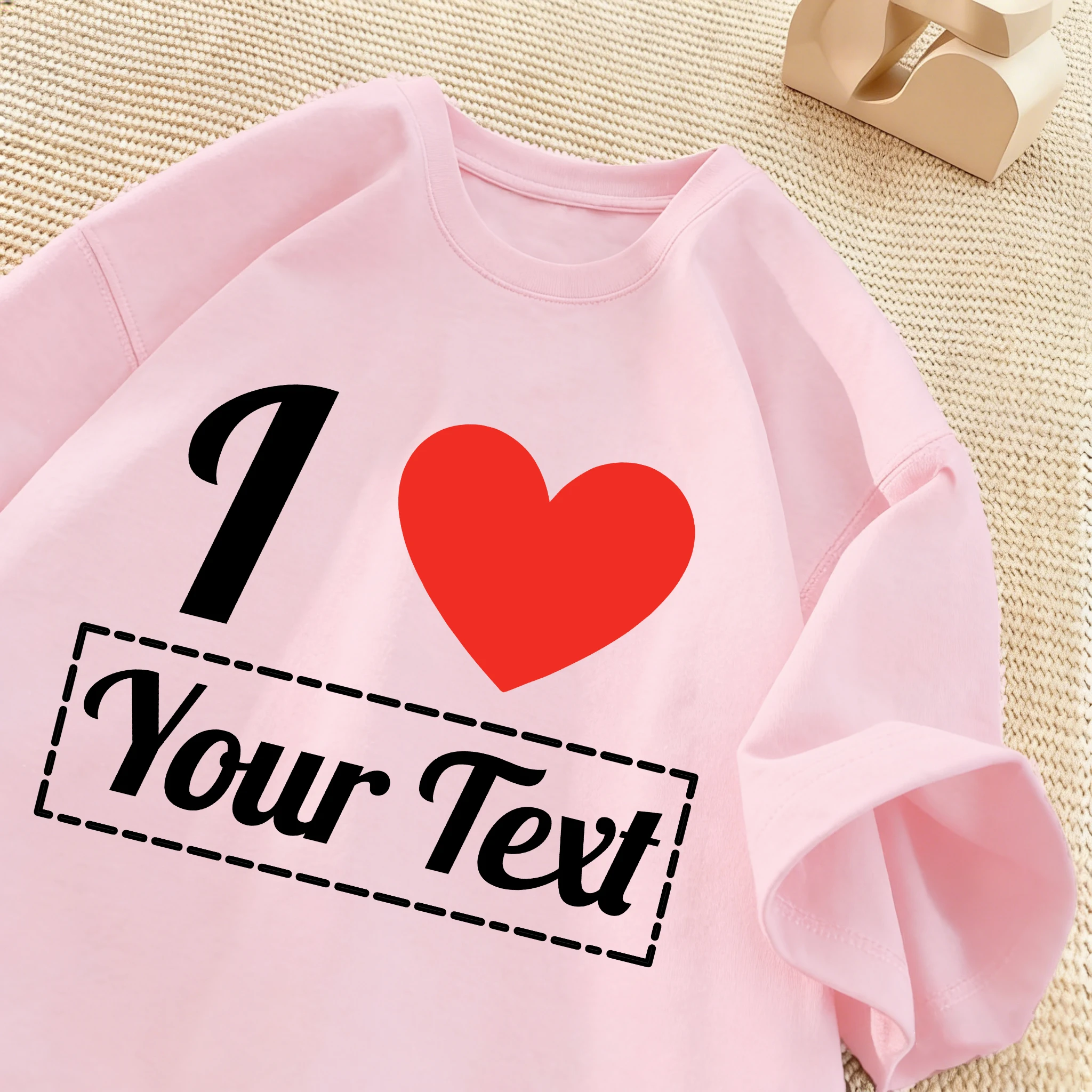 Sommer-Baumwoll-T-Shirt für Damen, personalisierbar, mit Text „I Love“, für Paare, Familie, Idol, Star, kreativ, kurzärmelig, S-3XL, trendiges, lockeres T-Shirt