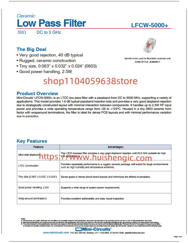 CMA-83LN+      5.75GHz low pass ceramic filter 50 ohm 0603 (1608 metric), 4