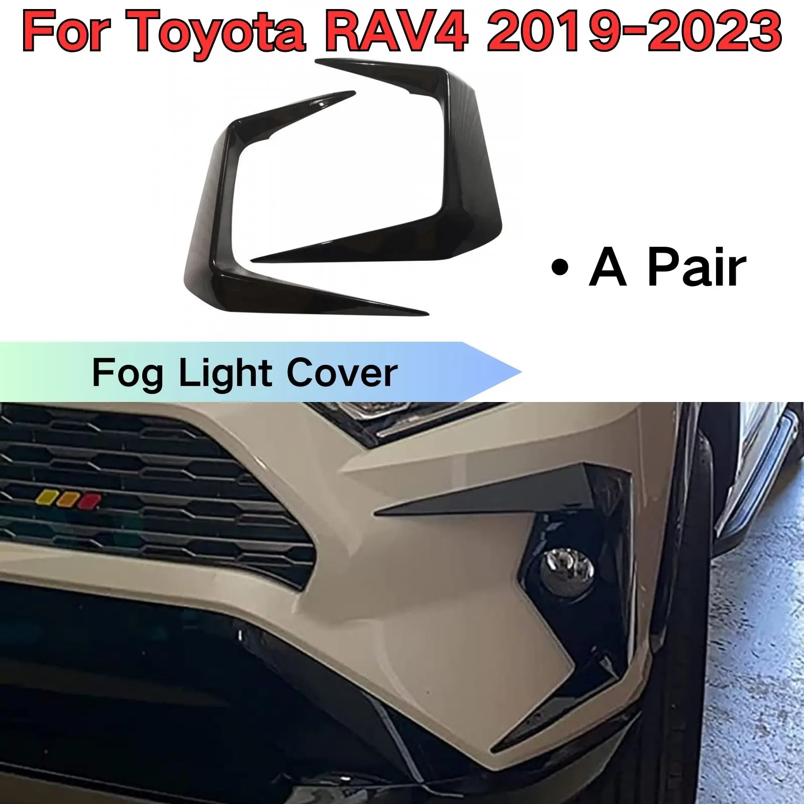 

For Toyota RAV4 2019 2020 2021 2022 2023 Fog Light Cover A Pair Car Accessories Glossy Black Carbon Fiber Look Left Right