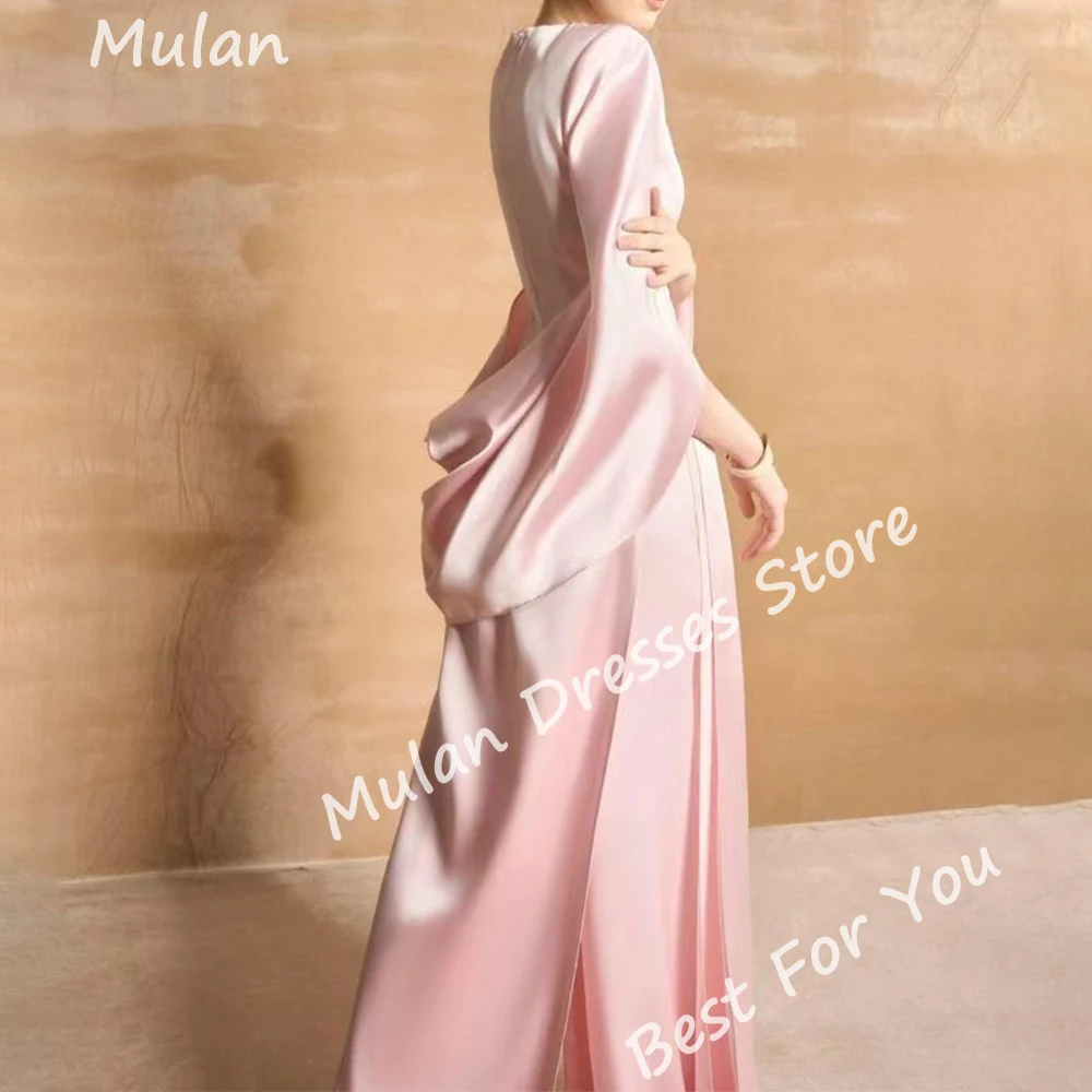 Elegant Long Evening Dresses for Women Satin O-Neck Floor-Length Mermaid Sweep Train Special Events Prom Party Wedding Dress