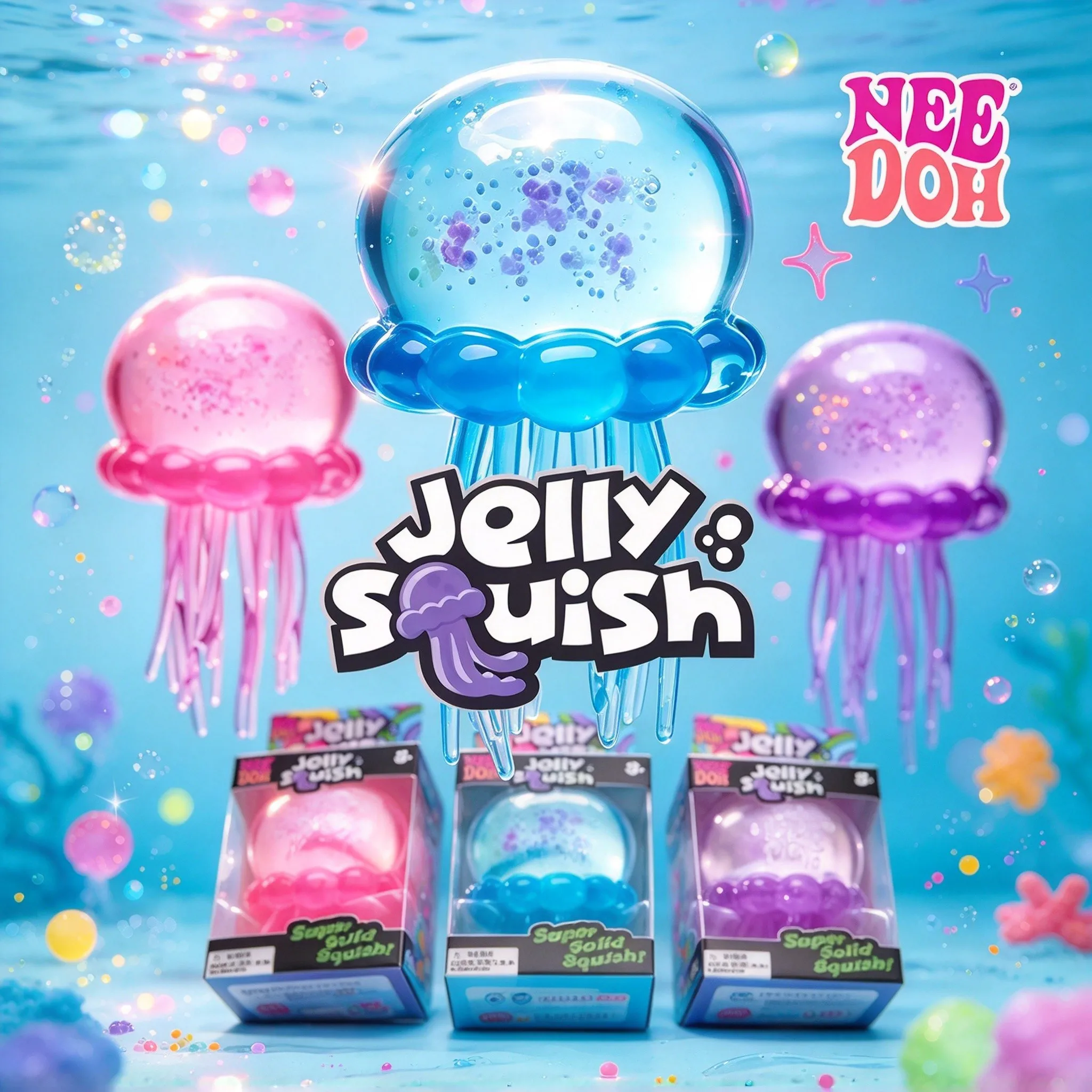 Trending Nee Doh Jellyfish Squish Toy, Soft Jelly Squeeze Stress Relief Fidget Toy, Sensory NeeDoh Toy
