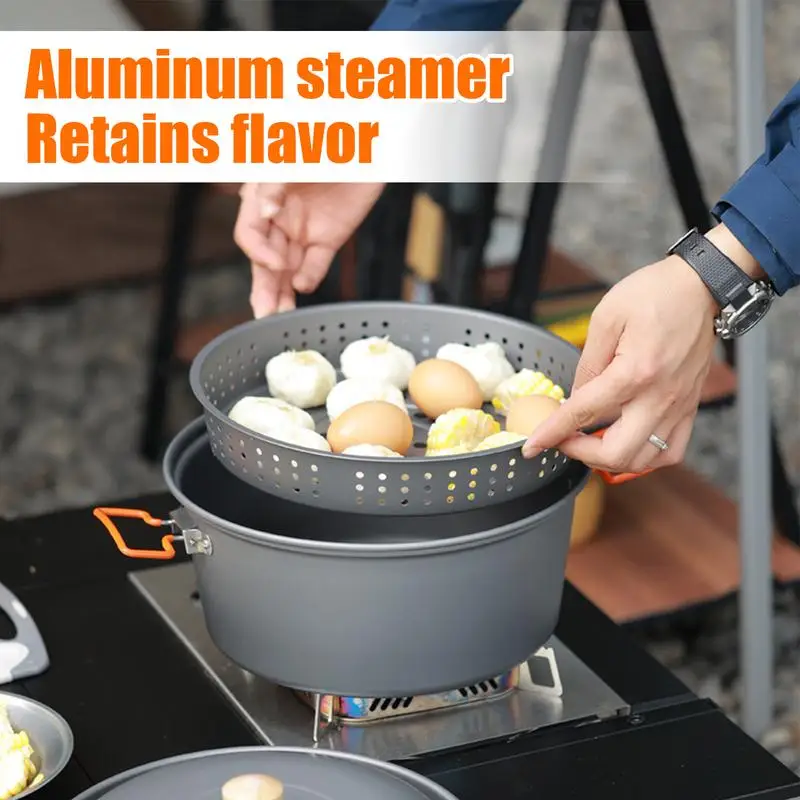 

Camp Pot Large Capacity Steaming Camping Cookware Heat-Resistant Portable Picnic Gear Lightweight Boiling Camp Steamer For