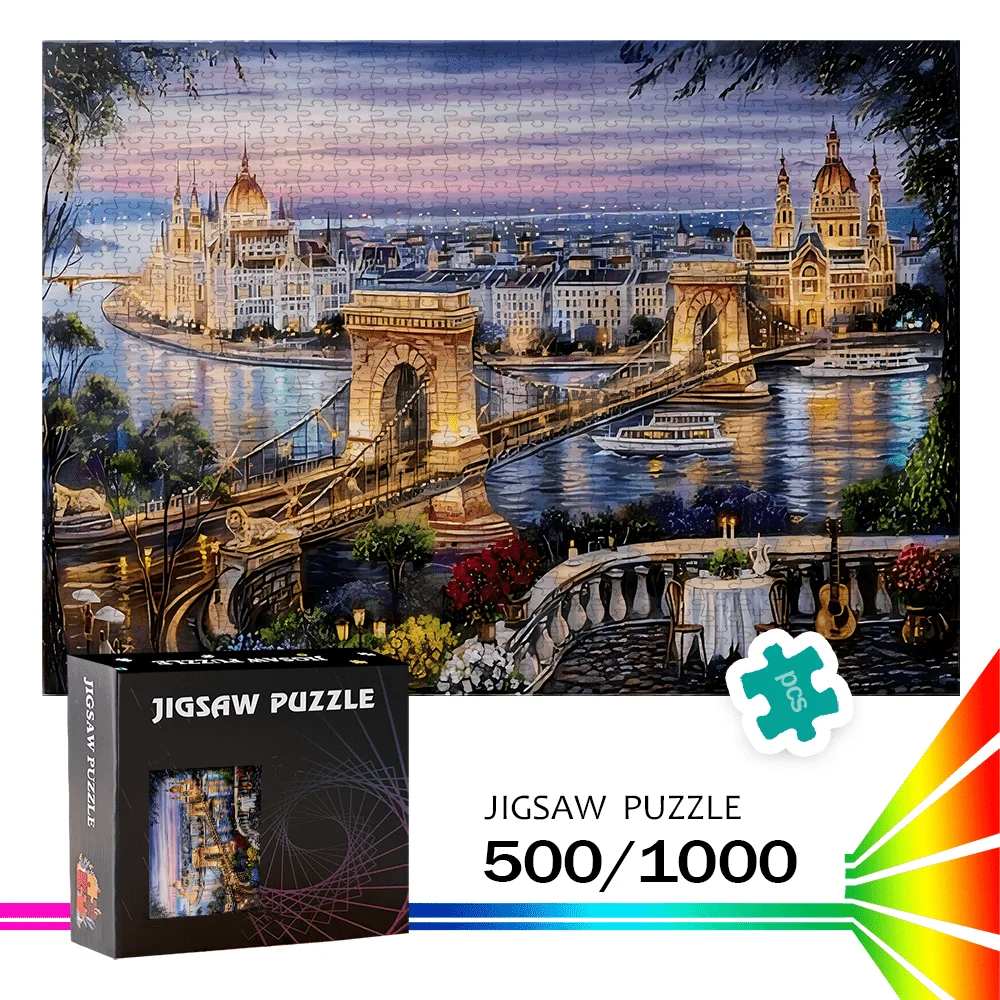 Budapest Night Cityscape Bridge Puzzle für Erwachsene, Reisethema, geistiges Spiel, Heim- und Freizeit, dekoratives Puzzle-Spielzeug