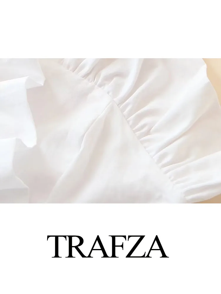 TRAFZA Summer Camis Woman 2023 Trendy White V-Neck Sleeveless Backless Ruched Elastic Waist Zipper Female Fashion Tank Tops