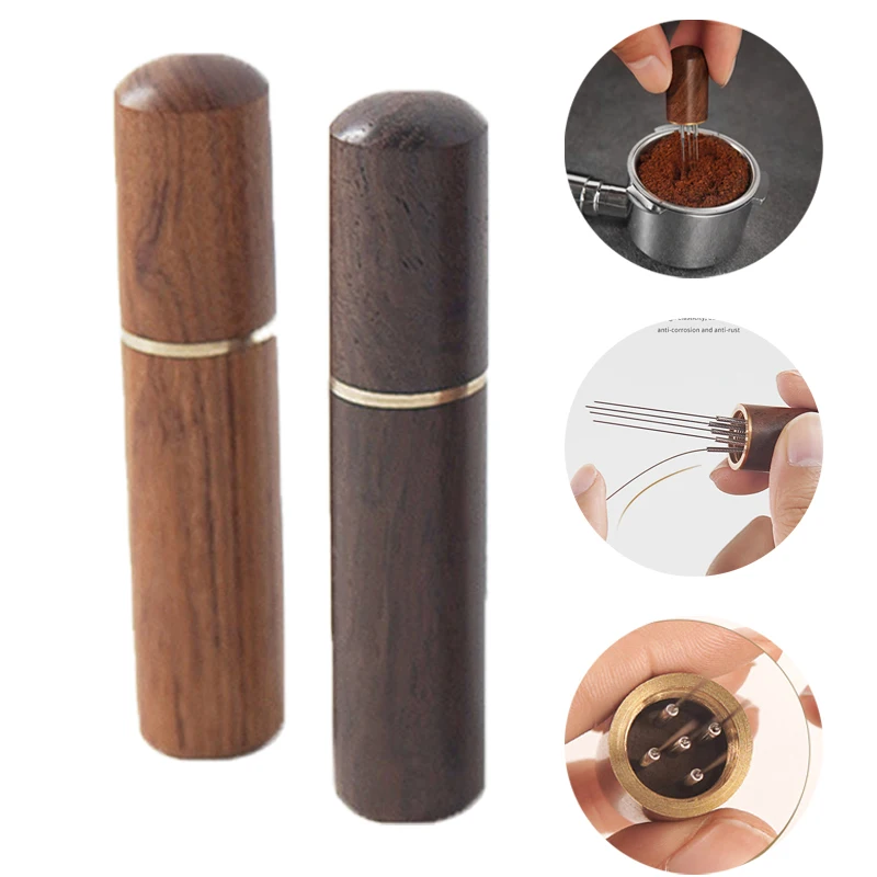 Espresso Coffee Stirrer Coffee Powder Stirrer Needle Distributor Coffee Stirring Tool Wood Handle Barista Hand Distribution Tool