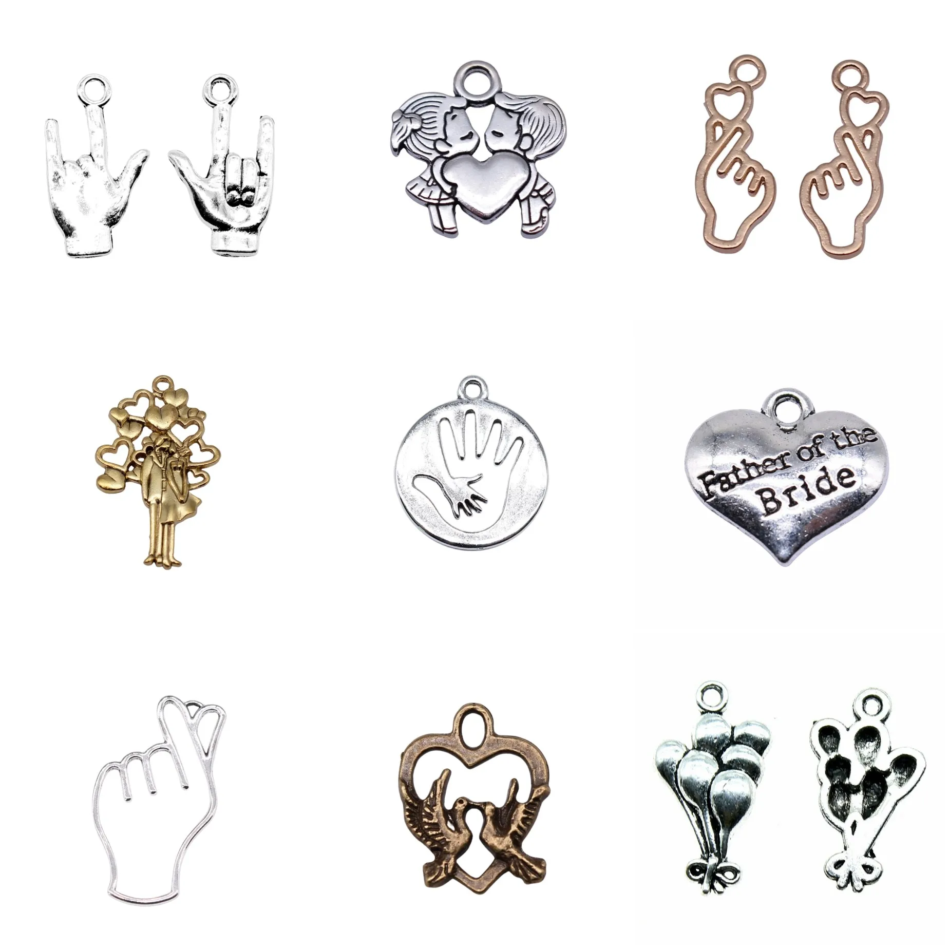 Antique Silver Color Couple Wedding Matching Love Charms Pendant For Earring Bracelet Necklace Making Craft Findings