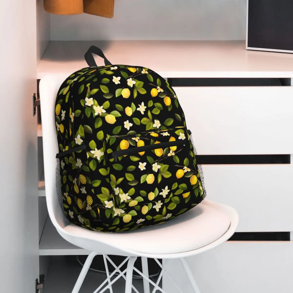 

Черный студенческий рюкзак с лимонными ветками, школьная сумка, походный дорожный рюкзак для мальчиков и девочек, модная сумка для книг, сумки на плечо