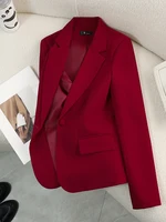 Blazer para mujer, rojo, verde, Beige, negro, liso, Ropa de Trabajo de negocios para mujer, chaqueta Formal ajustada, abrigo para Otoño e Invierno